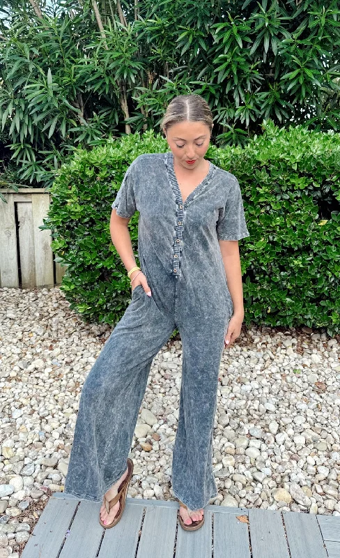 Deal of the Week Mineral Wash Sweet Wide Leg Jumpsuit: Black