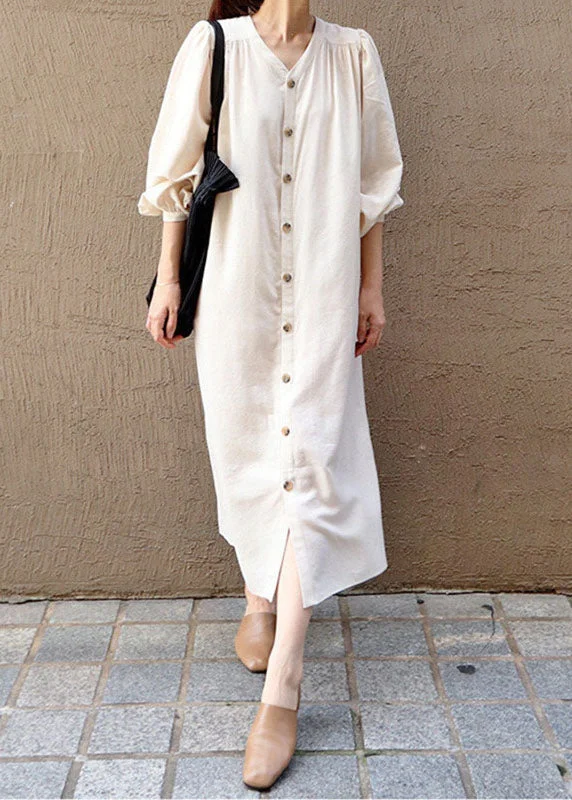 YEAR-End Clearance wrap-around dressWomen Apricot V Neck Wrinkled Patchwork Cotton Dresses Lantern Sleeve YEAR-End Clearance wrap-around dressWomen Apricot V Neck Wrinkled Patchwork Cotton Dresses Lantern Sleeve