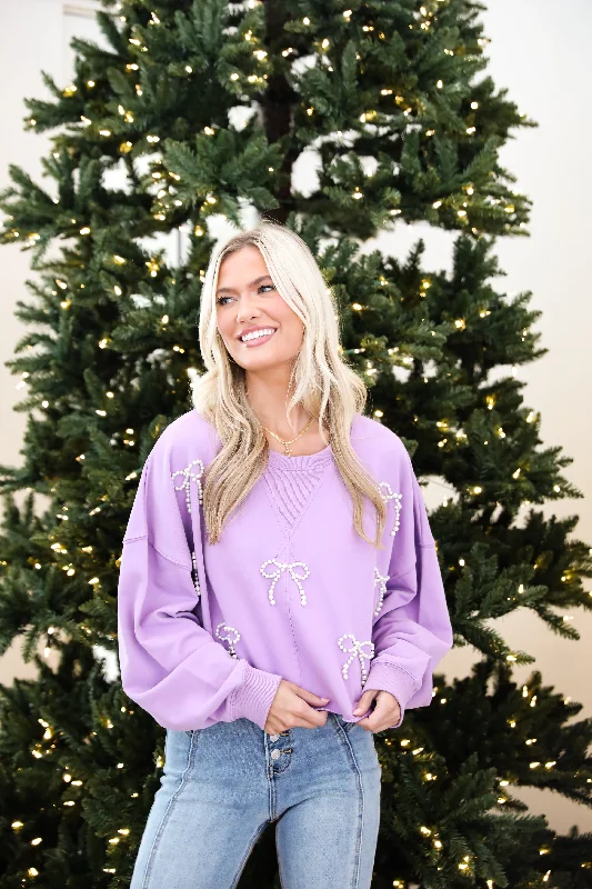 Online Exclusive fitness hoodie for trainingFINAL SALE - Dazzling Warmth Pearl Bow Cropped Pullover