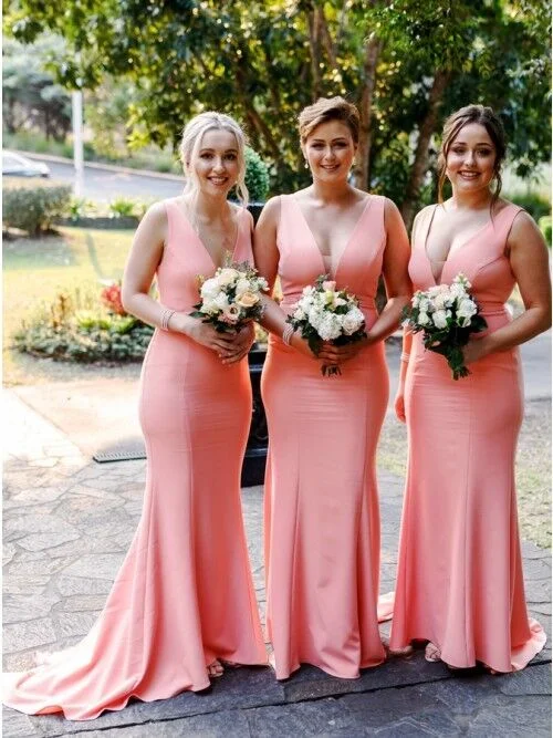 Hurry In satin dressV-neckline Fitted Bridesmaid Dress