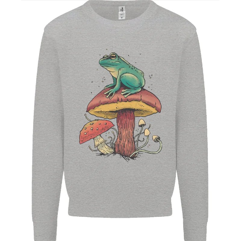 versatile gym hoodieA Frog Sitting on a Mushroom Mens Sweatshirt Jumper