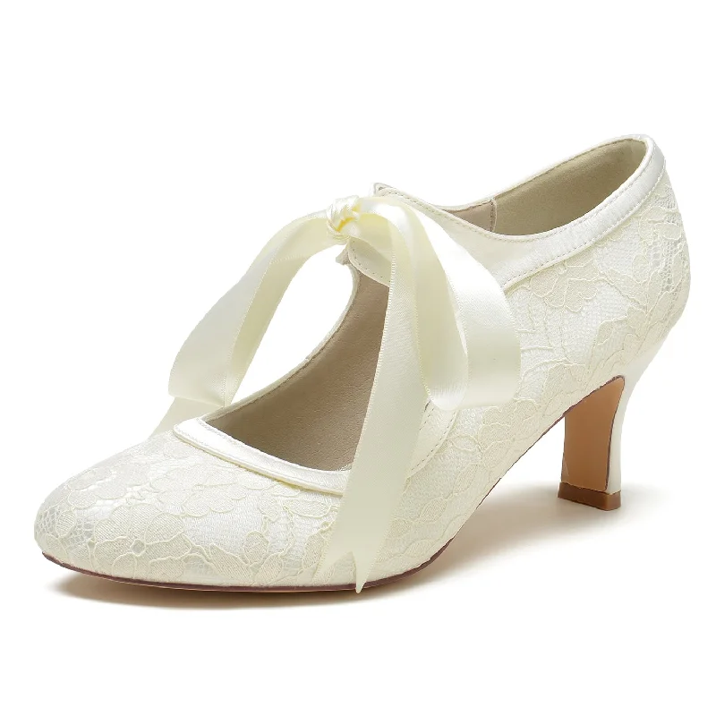 Super Sale party-ready dressChunky Heel 6.5cm Silk-Like Lace Shoes CK0369