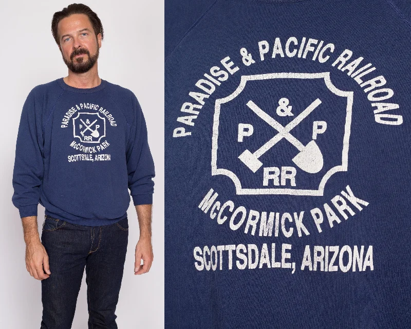 Midnight Madness 80s Paradise And Pacific Railroad Sweatshirt - Men's Large Short
