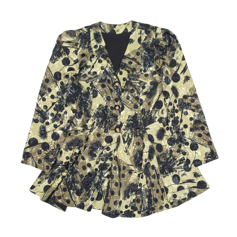 Mega Deal utility coatPeplum Blazer Jacket Gold 90s Polka Dot Womens S
