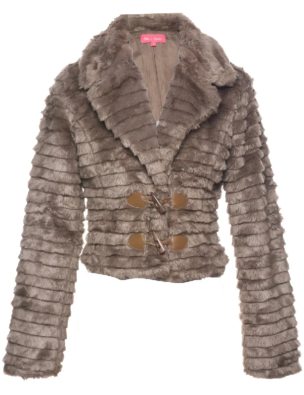 Closeout fashionable quilted coatBrown Faux Fur Coat - S