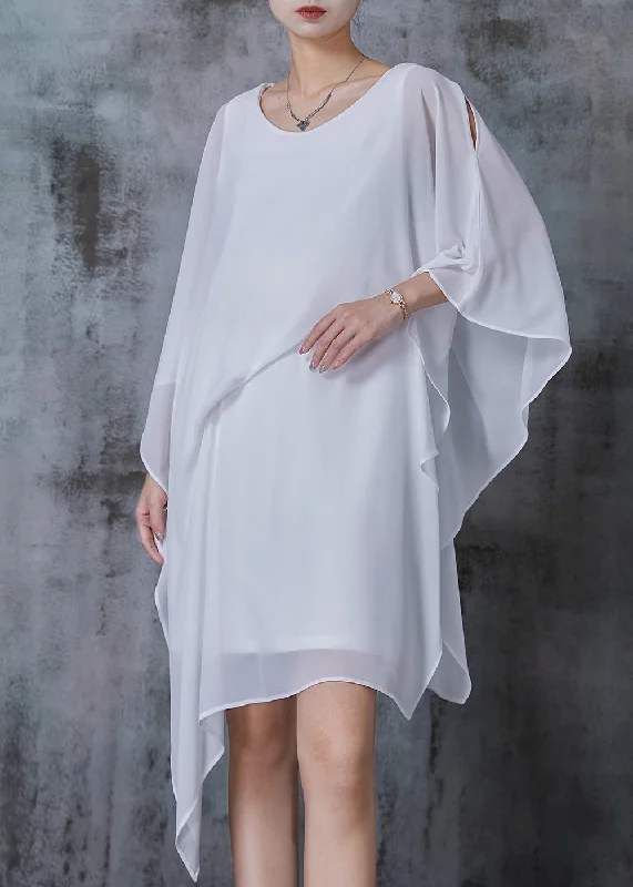 elegant shift dressFashion White Cold Shoulder Asymmetrical Design Dresses Summer