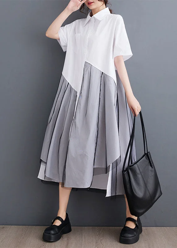 Now or Never tiered dressWomen White Asymmetrical Tulle Patchwork Maxi Dress Short Sleeve