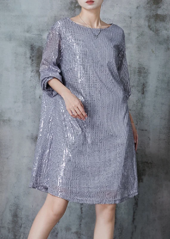 A-line dressStylish Grey Tie Waist Sequins Tulle Party Dresses Spring