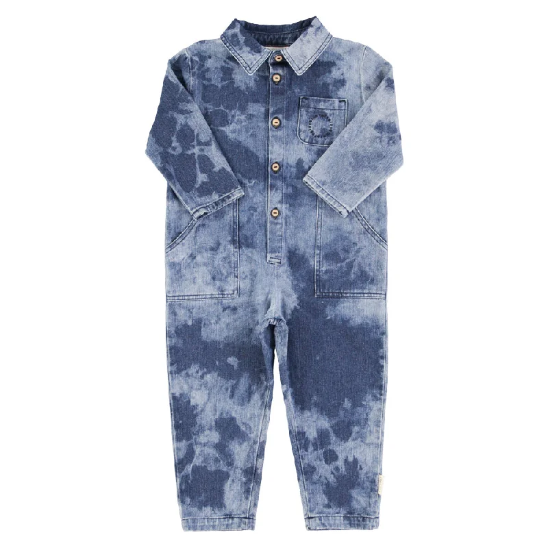 Deep Discounts Longsleeve jumpsuit | Blue tie dye denim