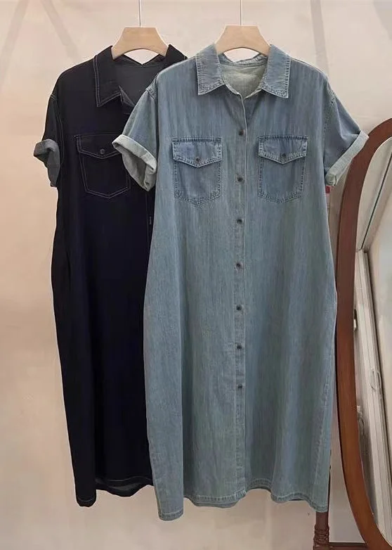 wrap dressLoose Light Blue Peter Pan Collar Button Denim Shirts Dresses Summer