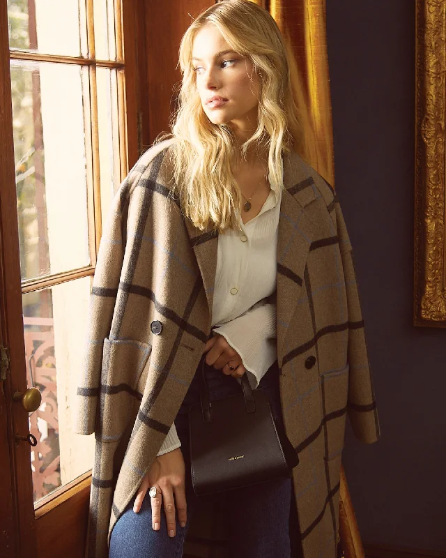 Friends and Family Sale relaxed fit coatPublisher Double-Breasted Wool Blend Coat - Oat Plaid