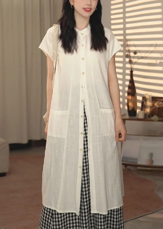 Price Blitz evening dressFrench White Button Pockets Cotton Shirts Dresses Summer