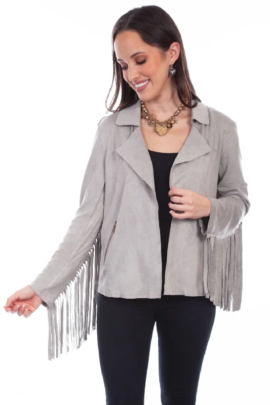 graphic coatScully Womens Western Fringe Light Grey Poly/Spandex Faux Leather Jacket