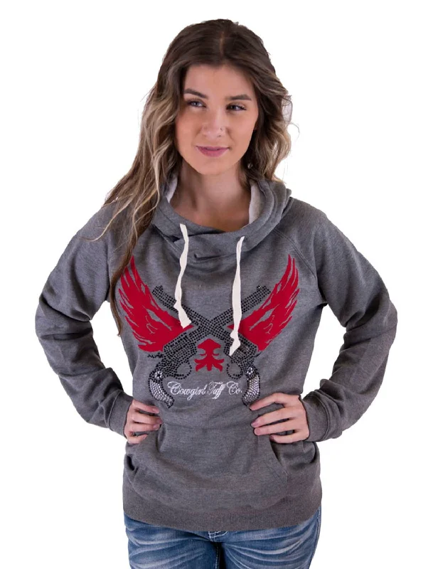 wool coatCowgirl Tuff Womens Guns and Wings Bling Gray Poly/Rayon Hoodie