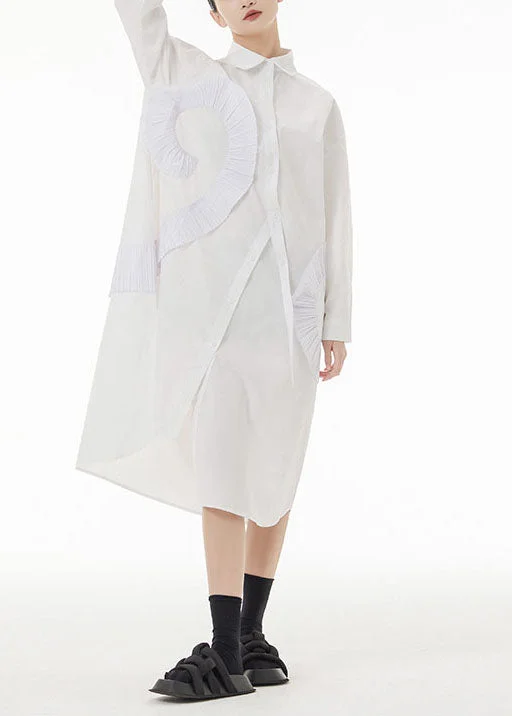 Grand Opening Sale ruched dressWhite Patchwork Cotton Shirt Dresses Asymmetrical Wrinkled Spring Grand Opening Sale ruched dressWhite Patchwork Cotton Shirt Dresses Asymmetrical Wrinkled Spring