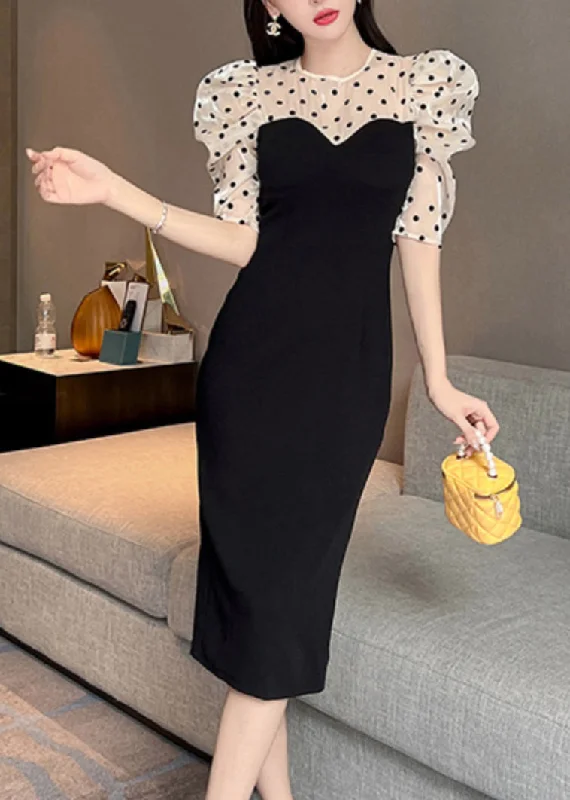 Mega Sale casual slip dressBohemian Black O-Neck Tulle Patchwork Dot Maxi Dresses Puff Sleeve Mega Sale casual slip dressBohemian Black O-Neck Tulle Patchwork Dot Maxi Dresses Puff Sleeve