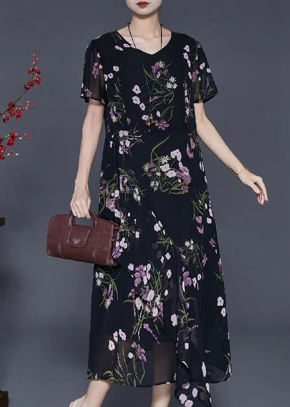 Unmissable Offer high-waisted dressModern Black Asymmetrical Print Chiffon Holiday Dress Summer Unmissable Offer high-waisted dressModern Black Asymmetrical Print Chiffon Holiday Dress Summer