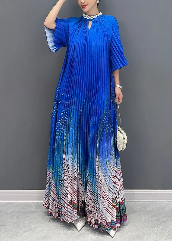 Deal Dash elegant maxi dressUnique Blue Stand Collar Print Wrinkled Long Dress Summer Deal Dash elegant maxi dressUnique Blue Stand Collar Print Wrinkled Long Dress Summer