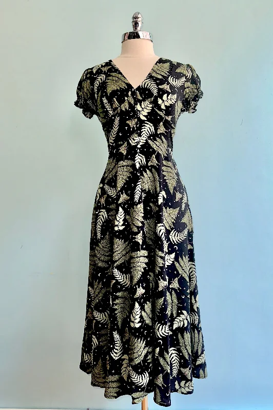 Grand Opening Sale flowy dressFern and Moth Gaia Midi Dress in Black by Hell Bunny