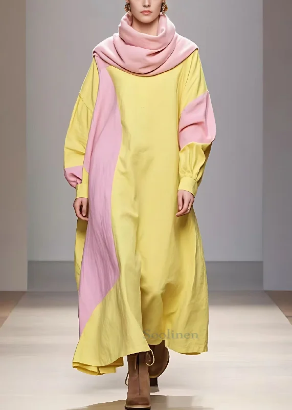 Special Discount bohemian dressElegant Yellow Turtleneck Patchwork Cotton Robe Dresses Long Sleeve Special Discount bohemian dressElegant Yellow Turtleneck Patchwork Cotton Robe Dresses Long Sleeve