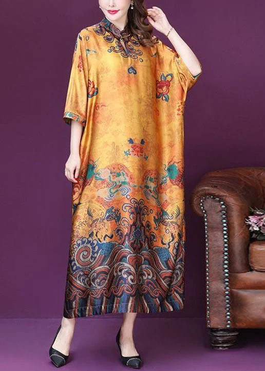 Price Drop floral midi dressPlus Size Yellow Mandarin Collar Print Silk Dresses Batwing Sleeve Price Drop floral midi dressPlus Size Yellow Mandarin Collar Print Silk Dresses Batwing Sleeve