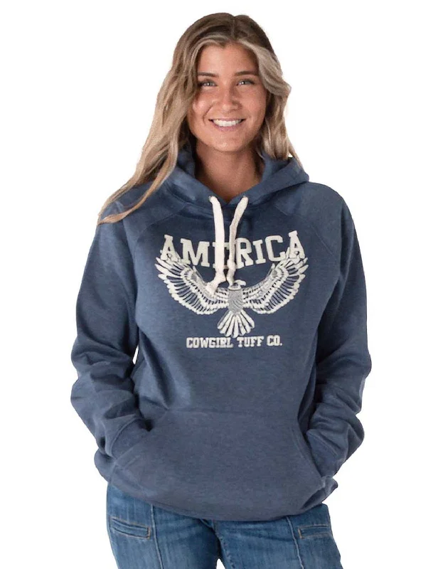 graphic coatCowgirl Tuff Womens America Eagle Navy Poly/Rayon Hoodie