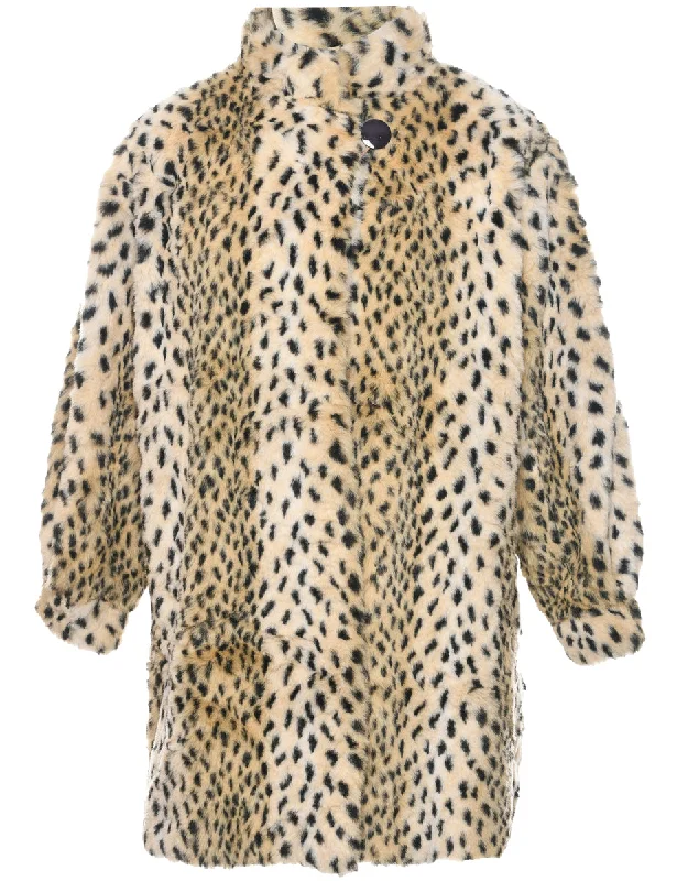Act Fast urban casual coatLeopard Pattern Faux Fur Coat - L