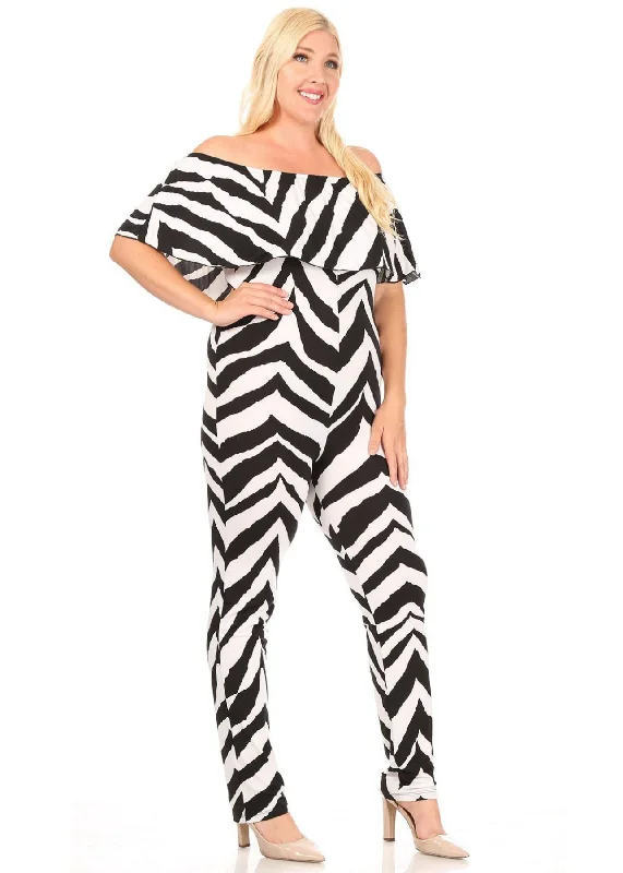 Daily Deals Hi Curvy  Plus Size Women Animal print off shoulder jumpsuit Ruffle detail