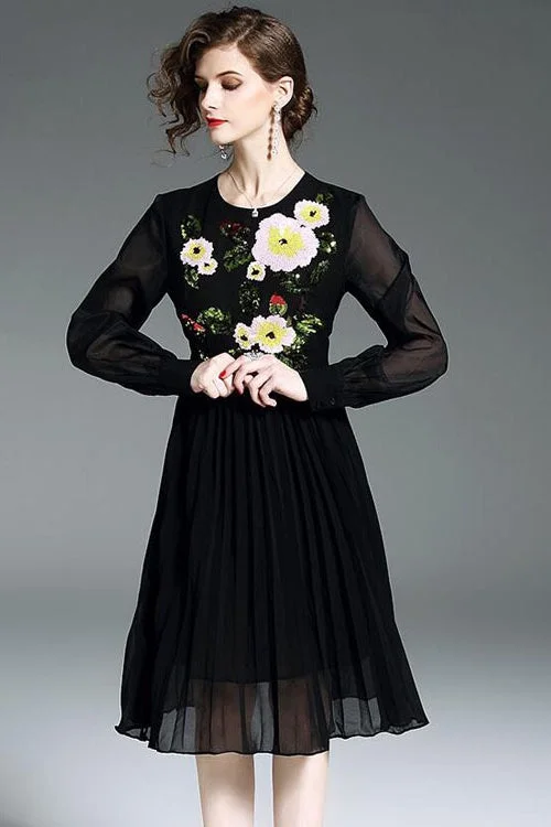 sleek dressBlack Beaded and Embroidered Chiffon Dress