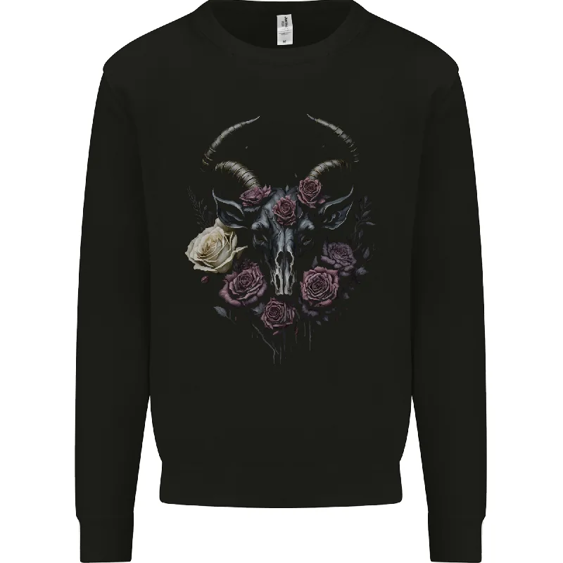 stylish performance hoodieA Goat Skull With Roses Gothic Goth Mens Sweatshirt Jumper