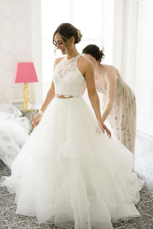 Super Sale fitted dressBall Gown Two Piece Tiered Skirt Wedding Dress