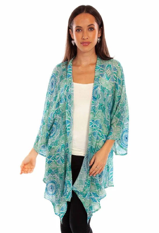 graphic coatScully Womens Beautiful Print Aqua Viscose Kimono