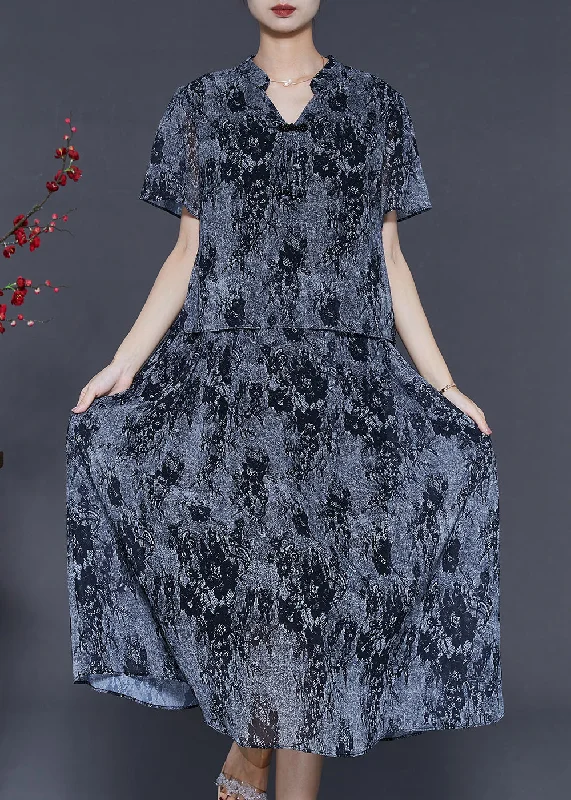 Great Deals modern dressDIY Grey V Neck Tie Dye Chiffon Dress Summer