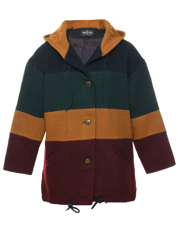 Customer Appreciation Sale classic trench coatHooded Colour Block Wool Coat - L