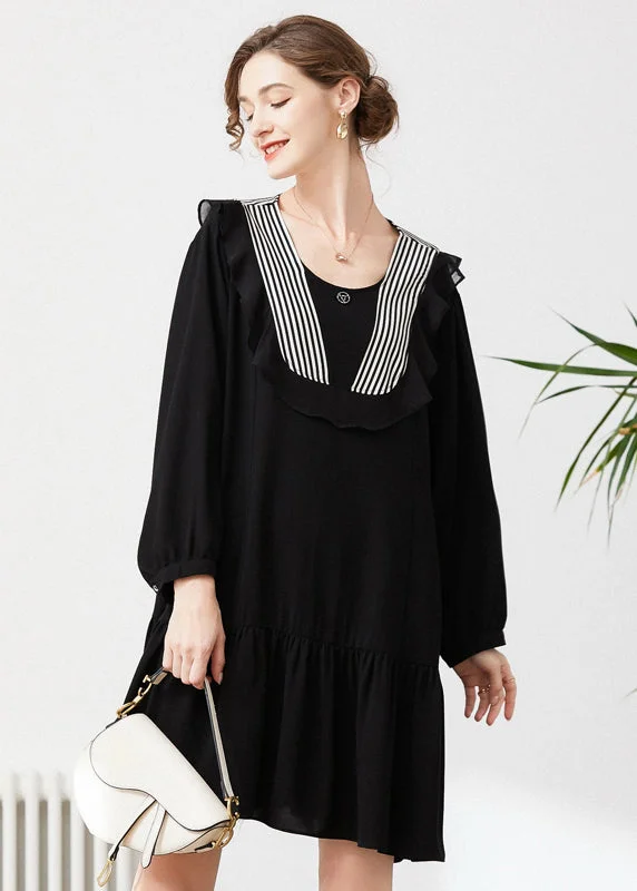 ruffle dressStyle Black O-Neck Patchwork Ruffles Chiffon Party Dress Spring