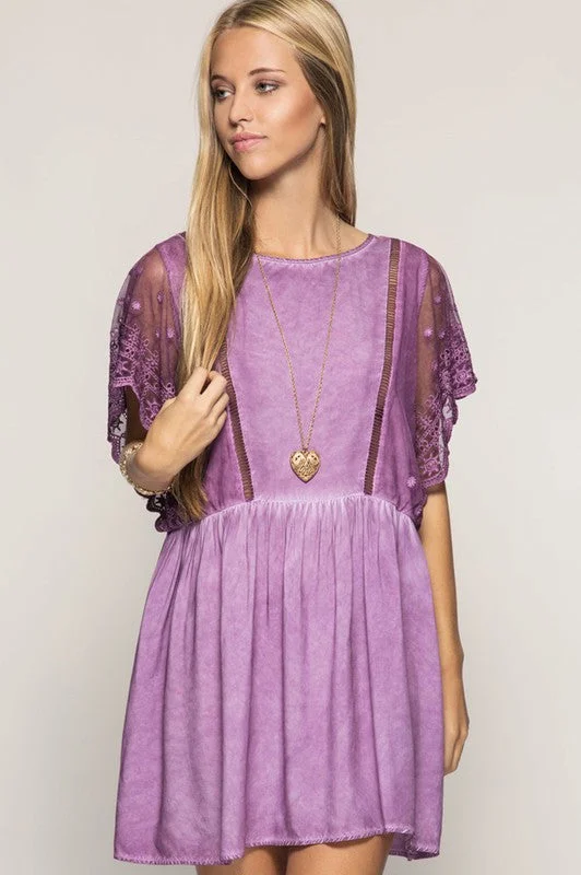 trendy mini dressSwing Dress W/ Lace Sleeves