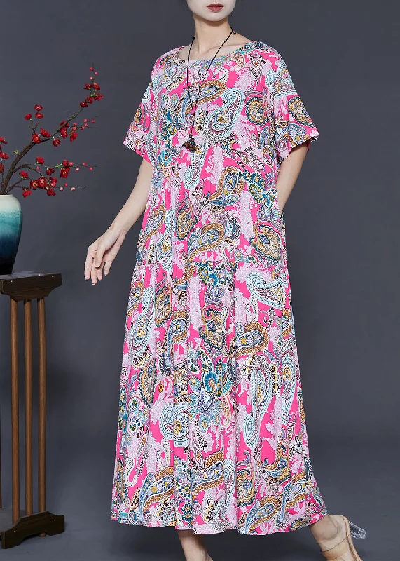 Overstock evening dressWomen Pink Oversized Print Cotton Ankle Dress Summer