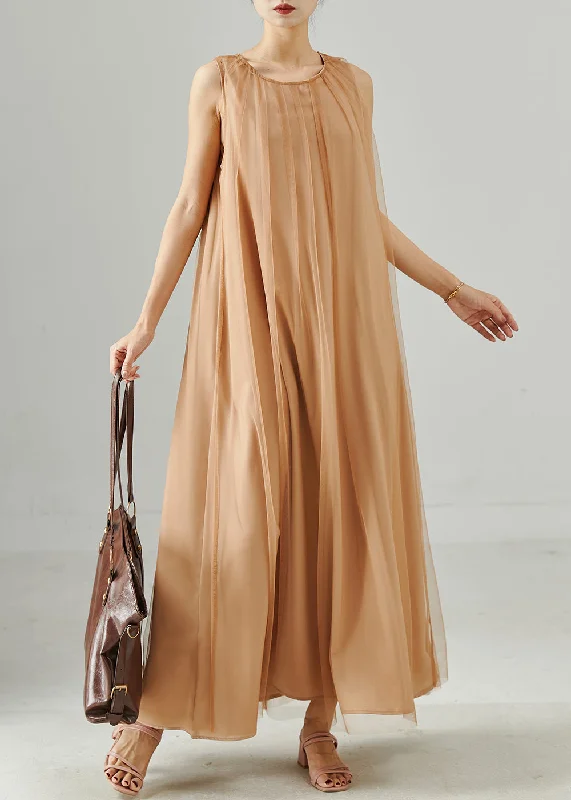 The Best Prices textured dressBoutique Khaki Oversized Tulle Long Dresses Summer