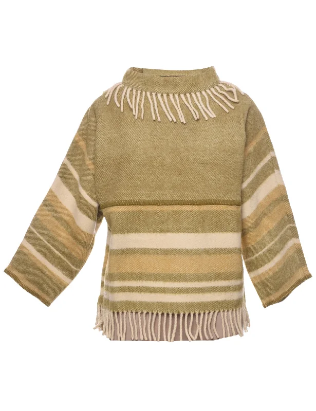 Can't Be Beat high-fashion coatFringed Wool Coat - M