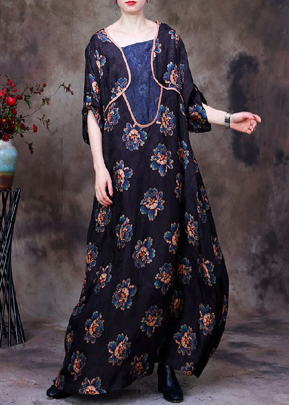 Value Deals flowy maxi dressVintage Navy Asymmetrical Patchwork Floral Print Silk Long Dress Long Sleeve Value Deals flowy maxi dressVintage Navy Asymmetrical Patchwork Floral Print Silk Long Dress Long Sleeve