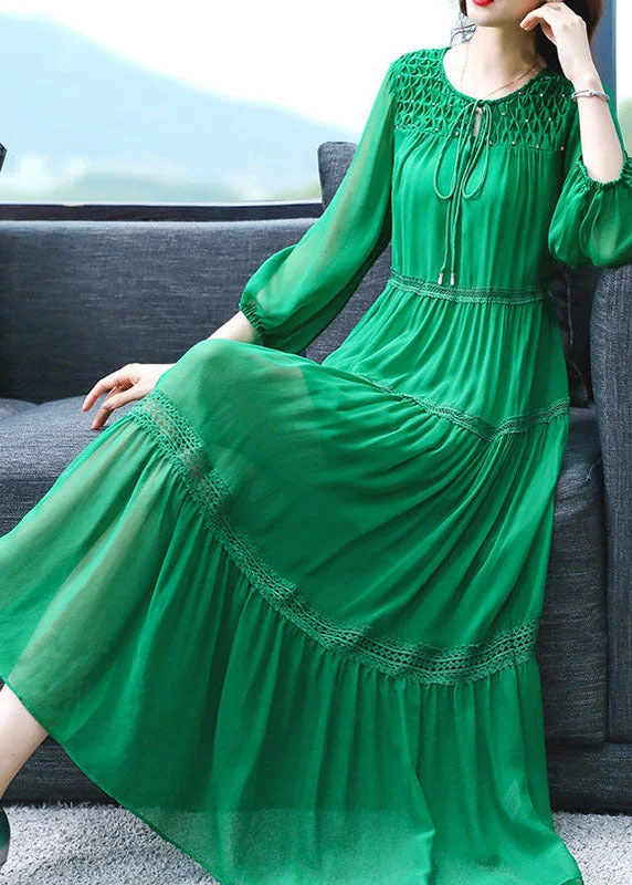 Exclusive Access lace-up dressChic Green Ruffled Patchwork Hollow Out Silk Maxi Dress Bracelet Sleeve Exclusive Access lace-up dressChic Green Ruffled Patchwork Hollow Out Silk Maxi Dress Bracelet Sleeve