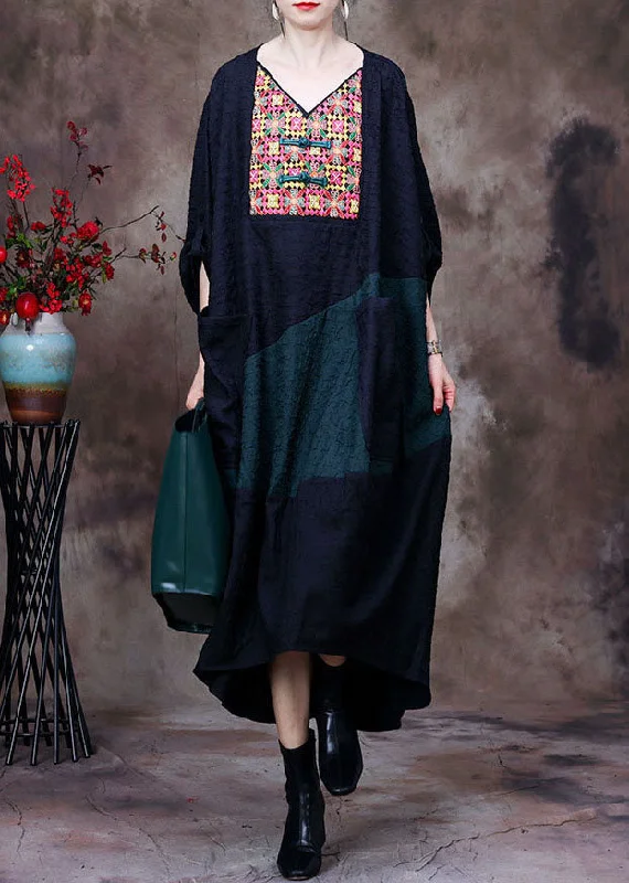 Act Now modern dressPlus Size Black V Neck Embroideried Patchwork Wrinkled Silk Dresses Long Sleeve Act Now modern dressPlus Size Black V Neck Embroideried Patchwork Wrinkled Silk Dresses Long Sleeve