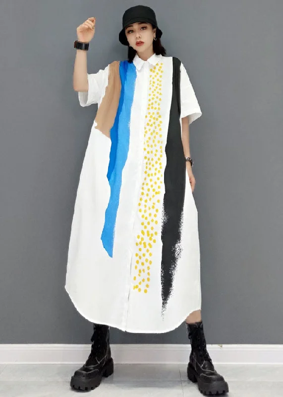 Discount Extravaganza printed dressFrench White Peter Pan Collar Tie Dye Cotton A Line Dress Short Sleeve