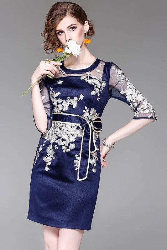 stylish party dressNavy Floral Embroidered Dress