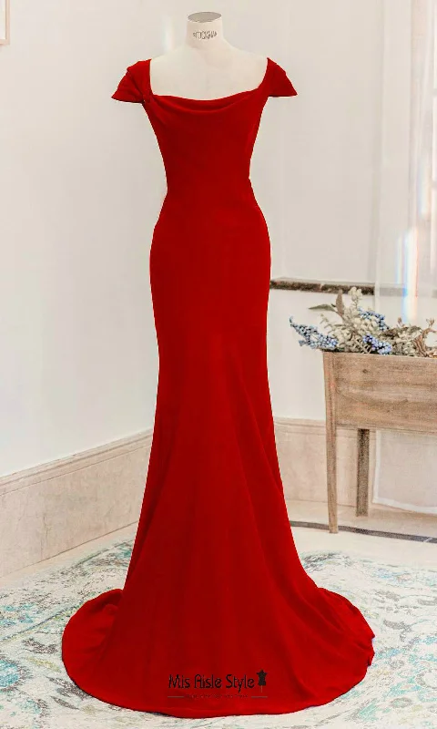 Weekend Flash Sale trendy mini dressFit & Flare Cap Sleeve Square Neckline Red Bridesmaid Dress