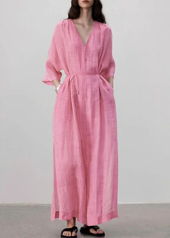 Closeout Sale sleeveless dressCute Pink V Neck Side Open Tie Waist Maxi Dresses Long Sleeve Closeout Sale sleeveless dressCute Pink V Neck Side Open Tie Waist Maxi Dresses Long Sleeve