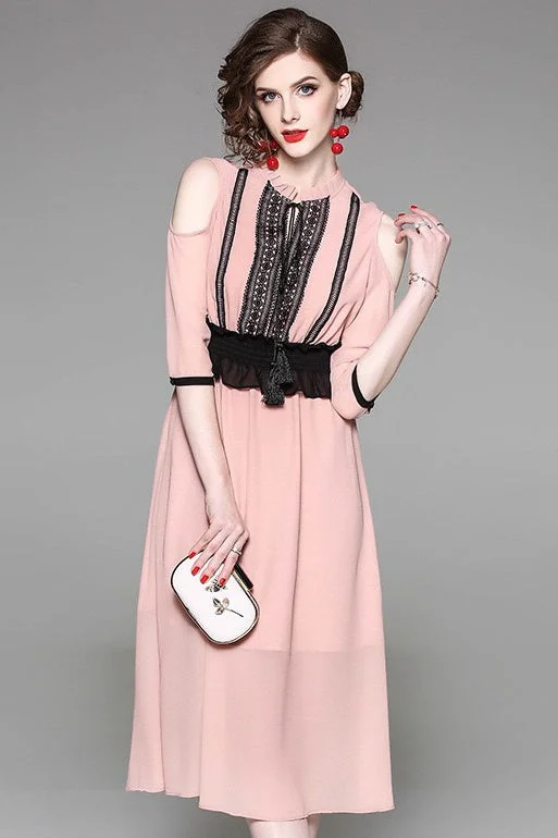 trendy wrap dressCold Shoulder Chiffon Dress