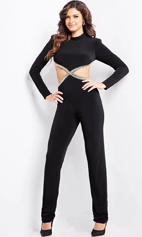Today’s Deal Jovani 37038 - Side Cut-Out High Neck Jumpsuit