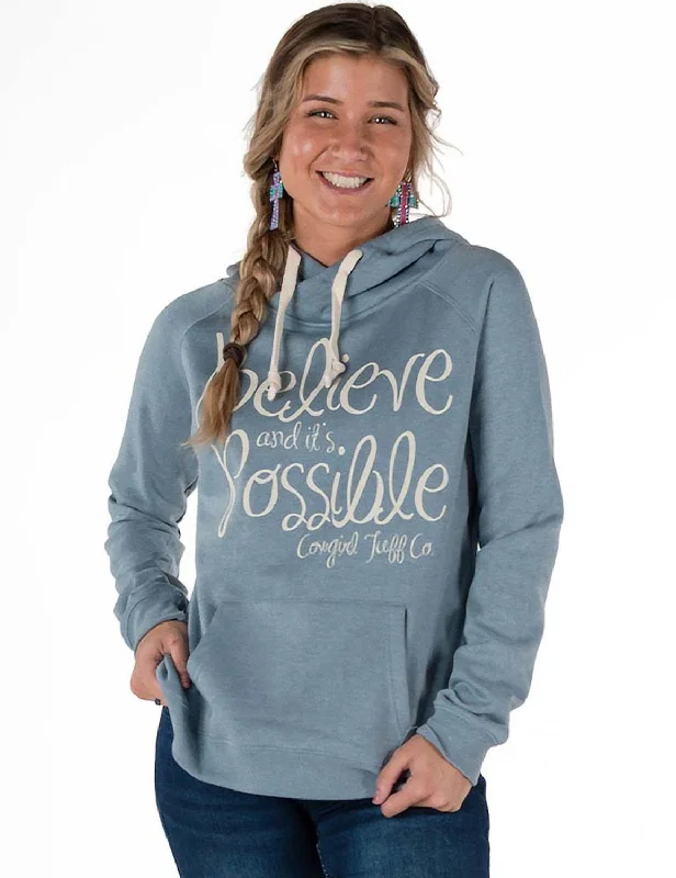 outdoor coatCowgirl Tuff Womens Believe Junior Fit Light Blue Poly/Rayon Hoodie