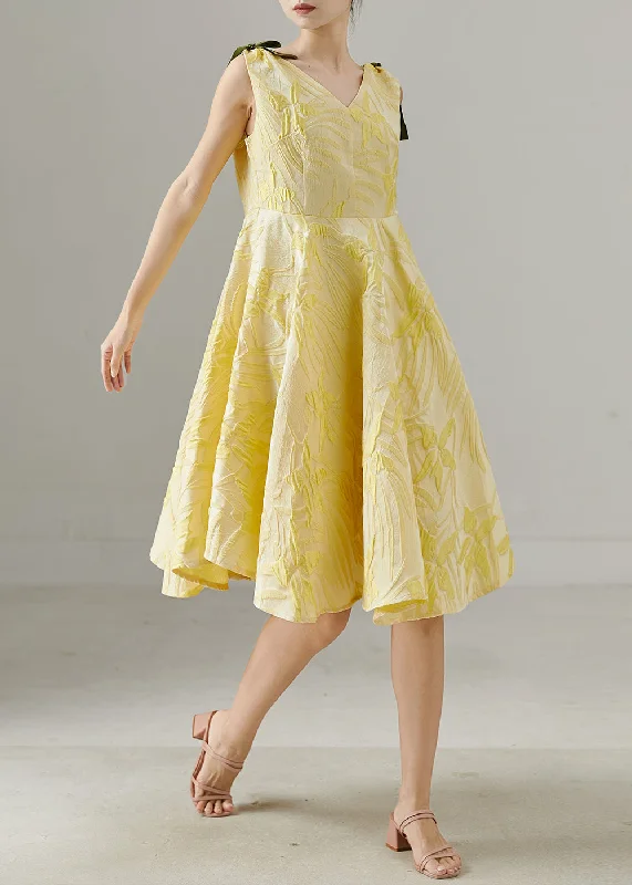 wrap-around dressHandmade Yellow Jacquard Exra Large Hem Cotton Day Dress Summer